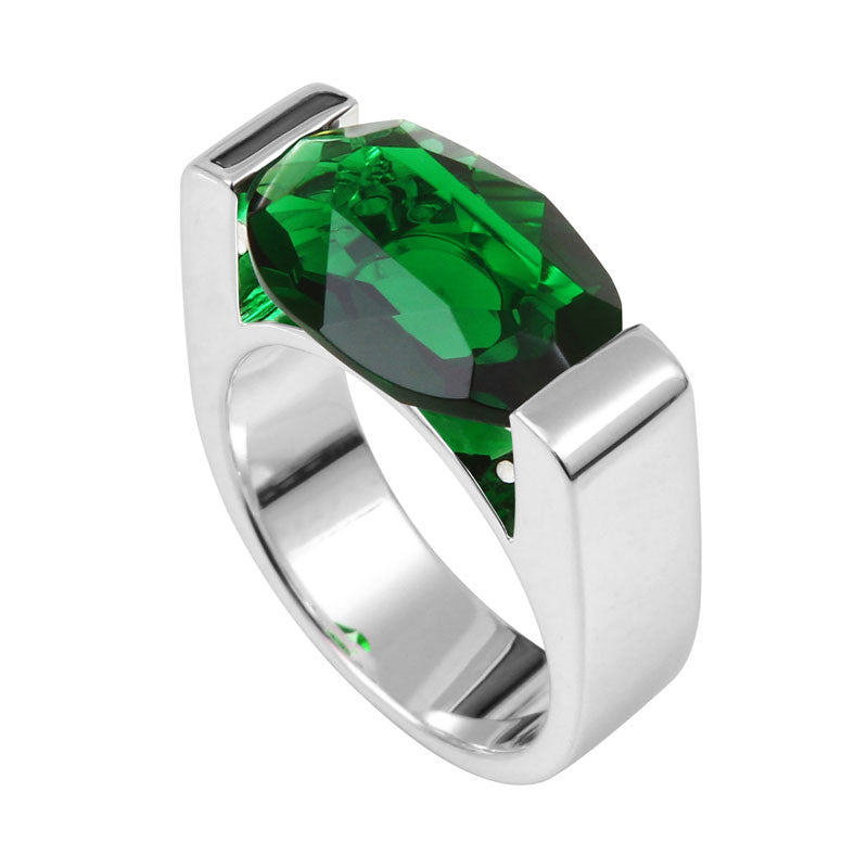  Bague Joséphine Argent Cabochon Vert - Clio Blue