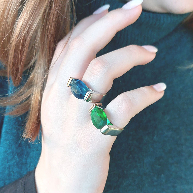  Bague Joséphine Argent Cabochon Vert - Clio Blue