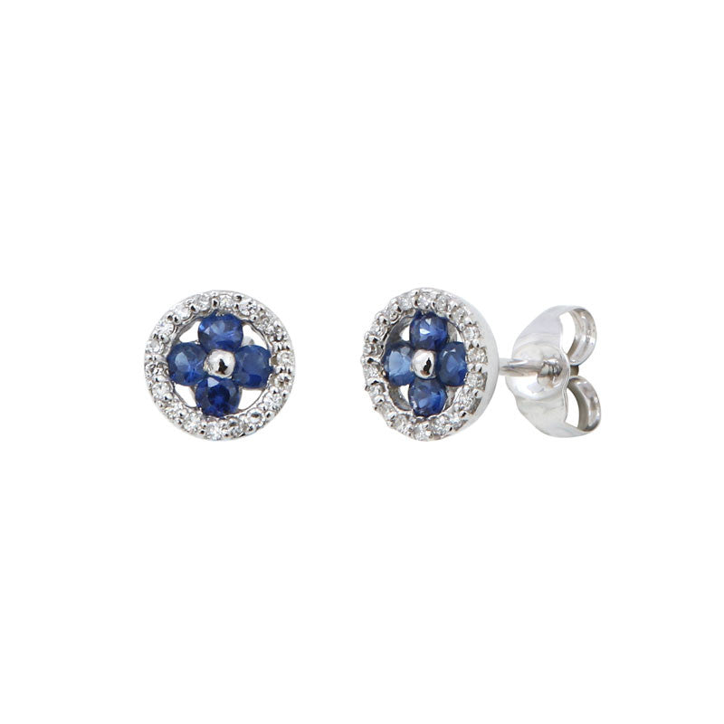  Boucles D'oreilles Femme Or Blanc 18K, Saphir Et Brillants