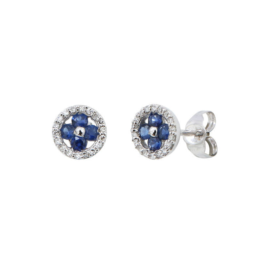  Boucles D'oreilles Femme Or Blanc 18K, Saphir Et Brillants