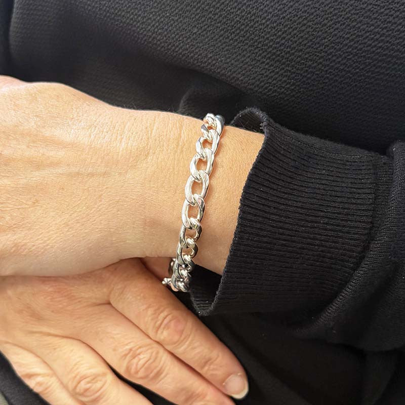  Bracelet Argent Maille Gourmette Plate