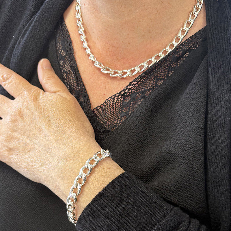  Bracelet Argent Maille Gourmette Plate