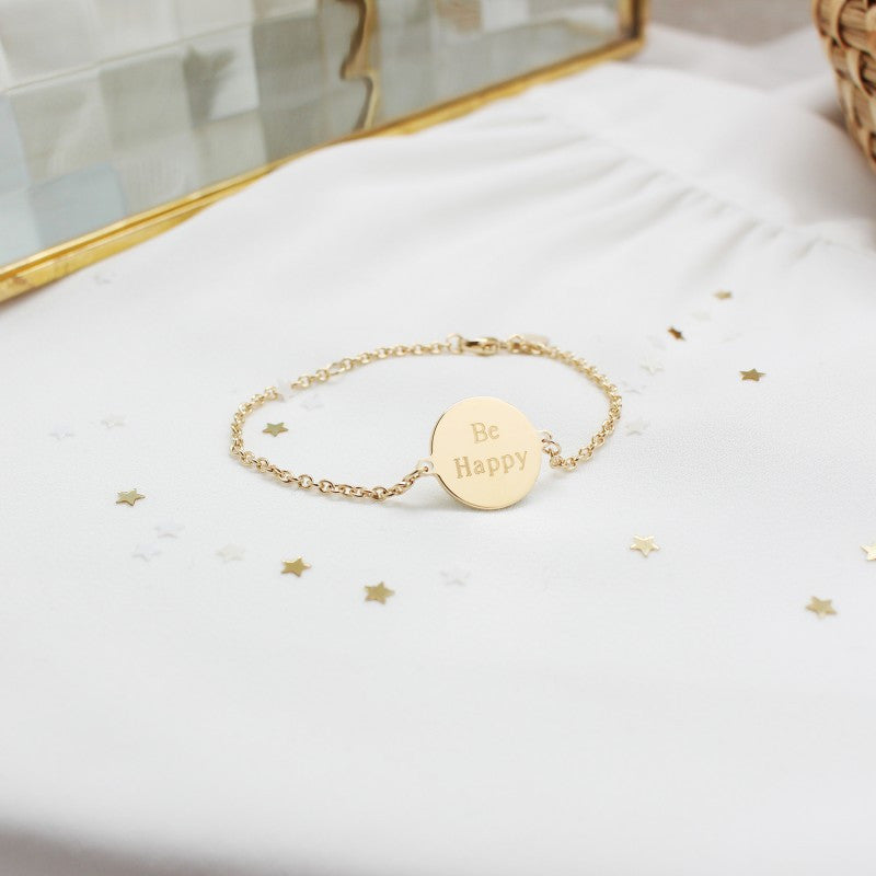  Bracelet Chaîne Personnalisé Médaille Plaqué Or - Petits Trésors
