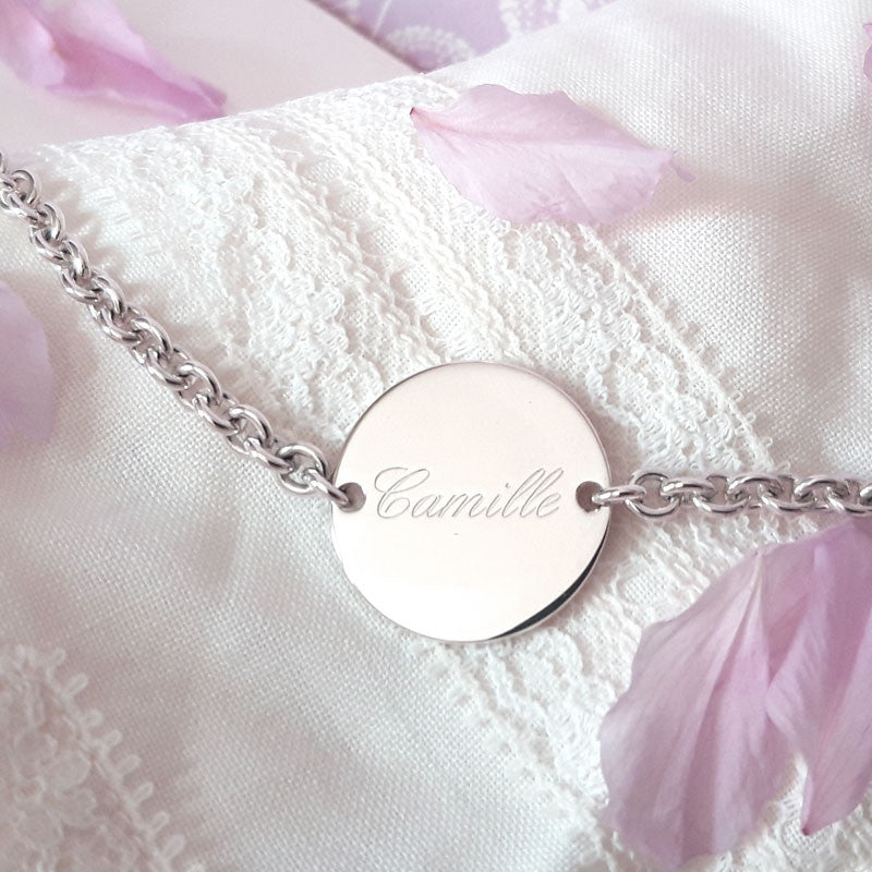 Bracelet Femme Argent Massif Médaille à Graver