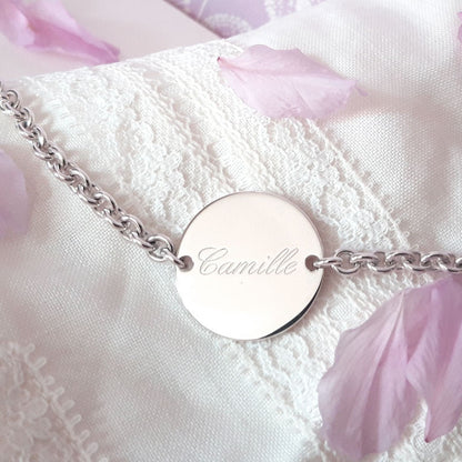  Bracelet Femme Argent Massif Médaille à Graver