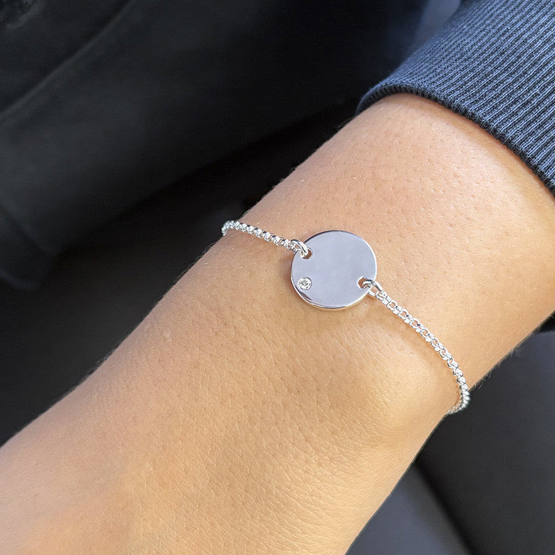  Bracelet Femme Diamant Argent Médaille à Graver