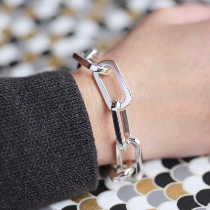  Bracelet Maille Rectangle Argent XXL