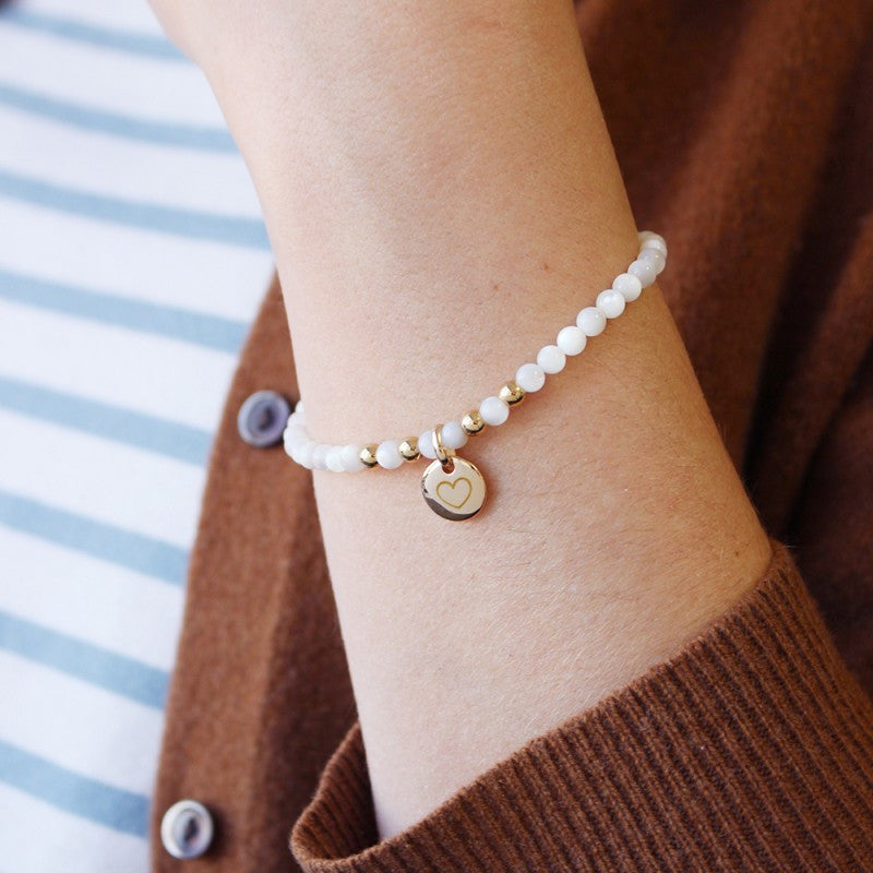  Bracelet Perle Personnalisé Mini Charm Blanc - Petits Trésors