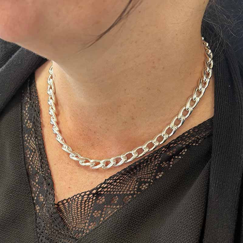  Collier Argent Maille Gourmette Plate