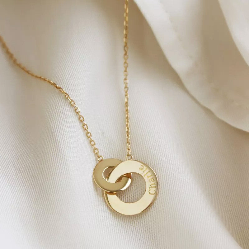  Collier Femme Personnalisé Anneaux Entrelacés Plaqué Or Petits Trésors