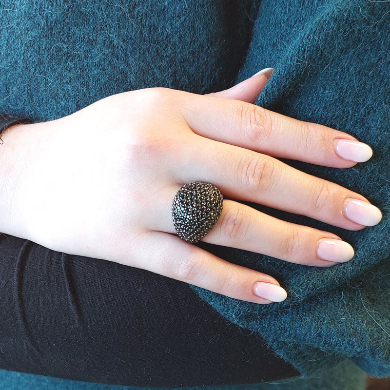  Grosse Bague Noire En Argent - Clio Blue
