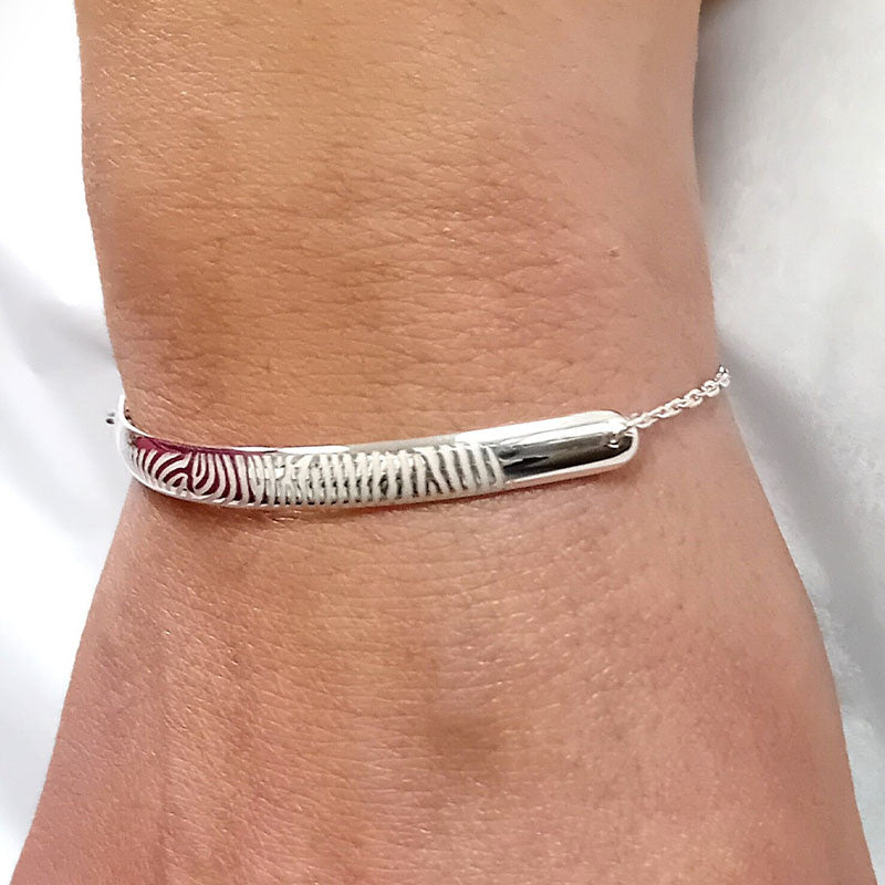  Les Empreintes : Bracelet Demi Jonc En Argent Sur Chaîne Personnalisable