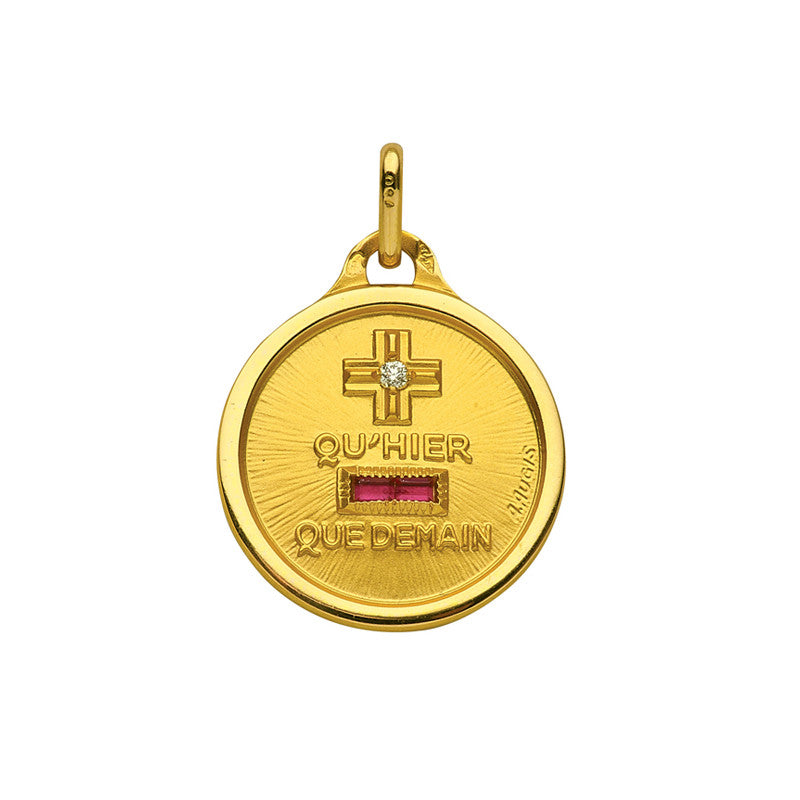  Médaille D'Amour Or Jaune Diamant Et Rubis - Augis