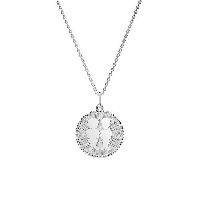  Médaille Perlée 2 Enfants Argent - Lafami