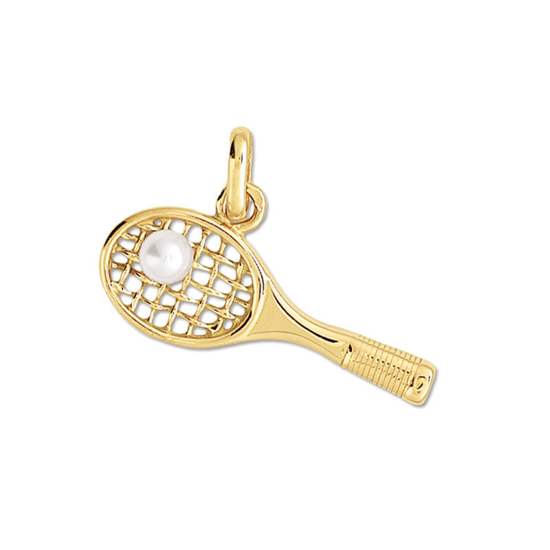  Pendentif Raquette De Tennis Or Jaune Et Perle Blanche