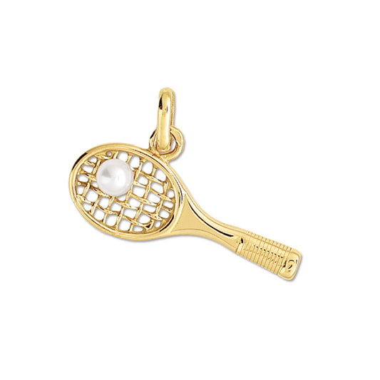  Pendentif Raquette De Tennis Or Jaune Et Perle Blanche